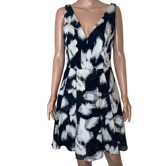 VERA WANG dress JACQUARD BLACK/IVORY FIT & FLARE Sleeveless DRESS~ SZ 8 - Picture 4 of 14